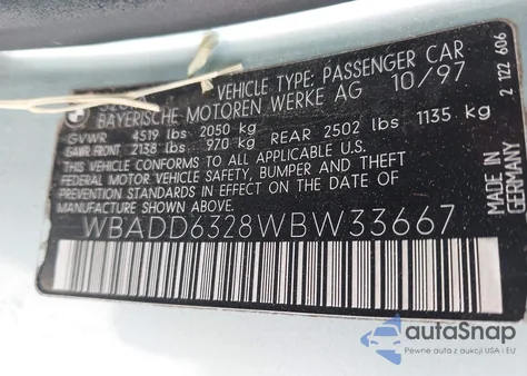 1998 BMW 528I z USA, uszkodzony, nr VIN WBADD6328WBW33667